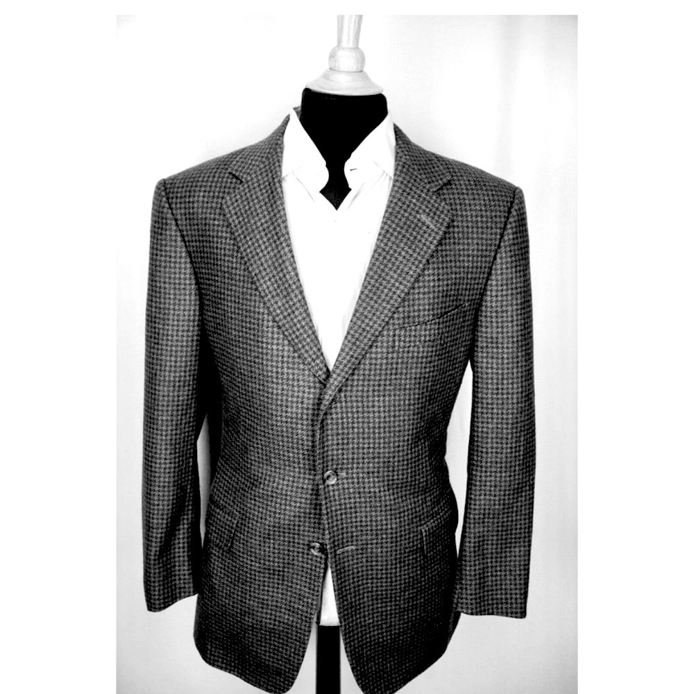 Ermenegildo Zegna Men’s Wool Cashmere Quality Luxury Houndstooth Suit Blazer L